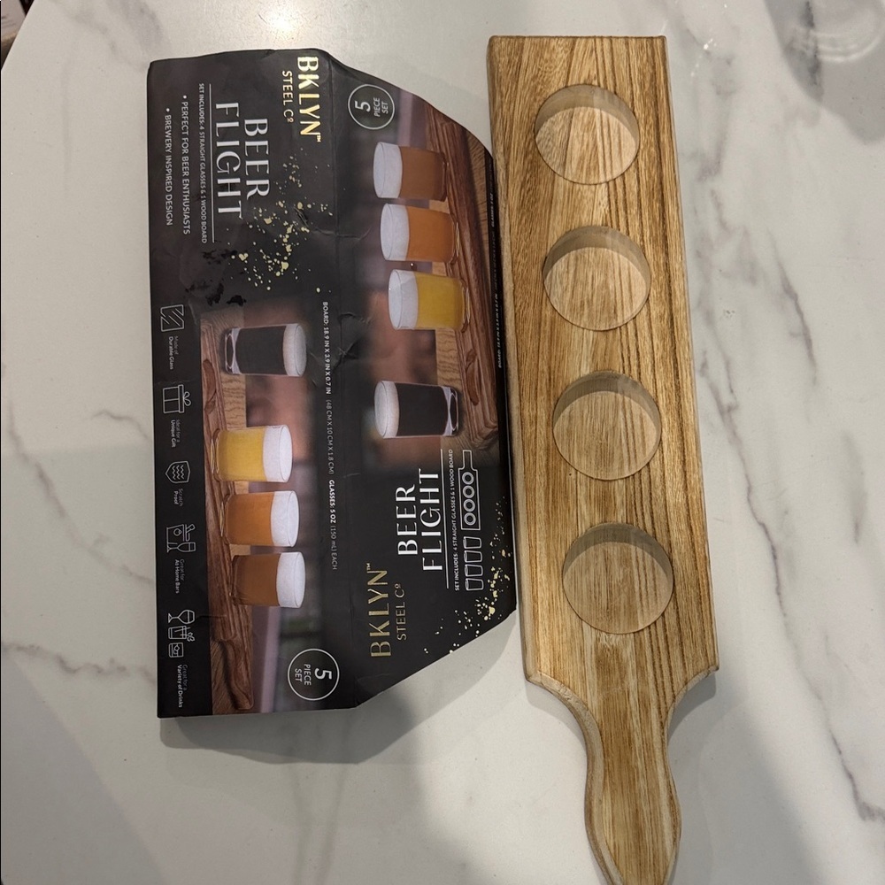 BKlyn Beer Flight Set with Wooden Paddle